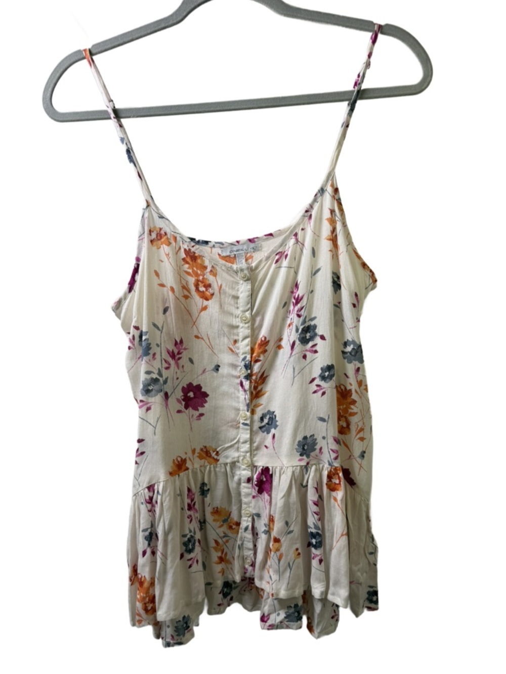 O'Neill Cream Floral Spaghetti-Strap Ruffle Hem Camisole